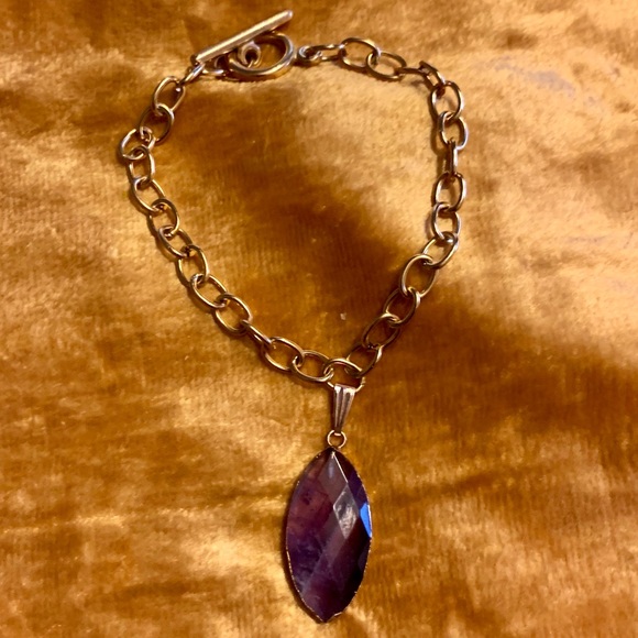 Genuine Amethyst Diamond Pattern Pendant Bracelet - Picture 4 of 7